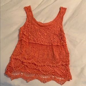 3/$15 Mudd Pink Salmon Crochet lace tank top